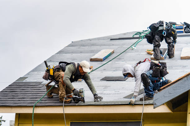 Professional Gutter Installation technician working in Plainville, NY